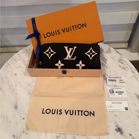Louis Vuitton Handbags - SOLD - Louis Vuitton Long Wallet Monogram Empreinte Bicolor Zippy Black Beige
